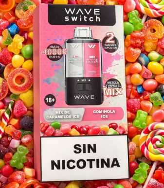 "vaper wave switch sin nicotina 40000 puffs doble sabor caramelos y gominosas ice"