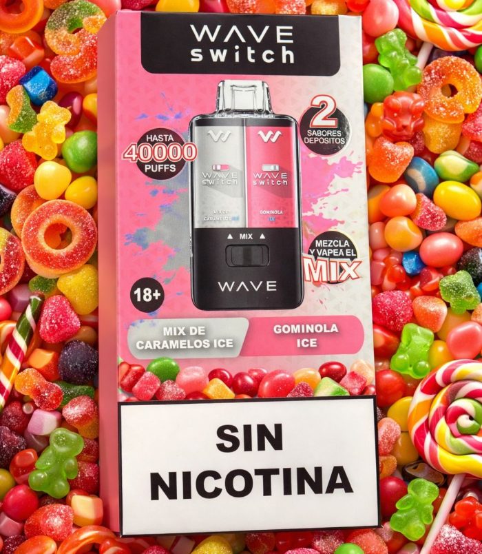 "vaper wave switch sin nicotina 40000 puffs doble sabor caramelos y gominosas ice"