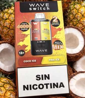 vaper wave switch sin nicotina 40000 puffs sabor coco ice y piña ice