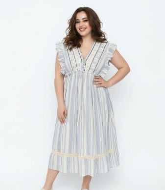 Vestido midi de rayas para mujer con volantes en los hombros y escote en pico, talla única hasta XL.